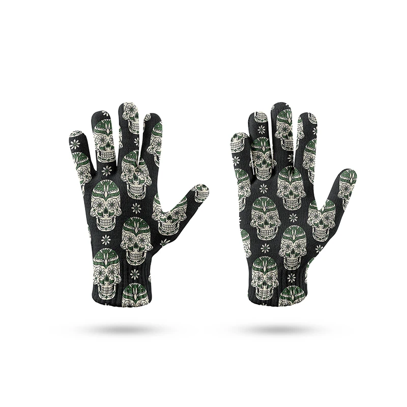 Guantes de punto de calavera personalizados para hombre y mujer, manoplas cálidas con estampado 3d para pantalla táctil, antideslizantes para