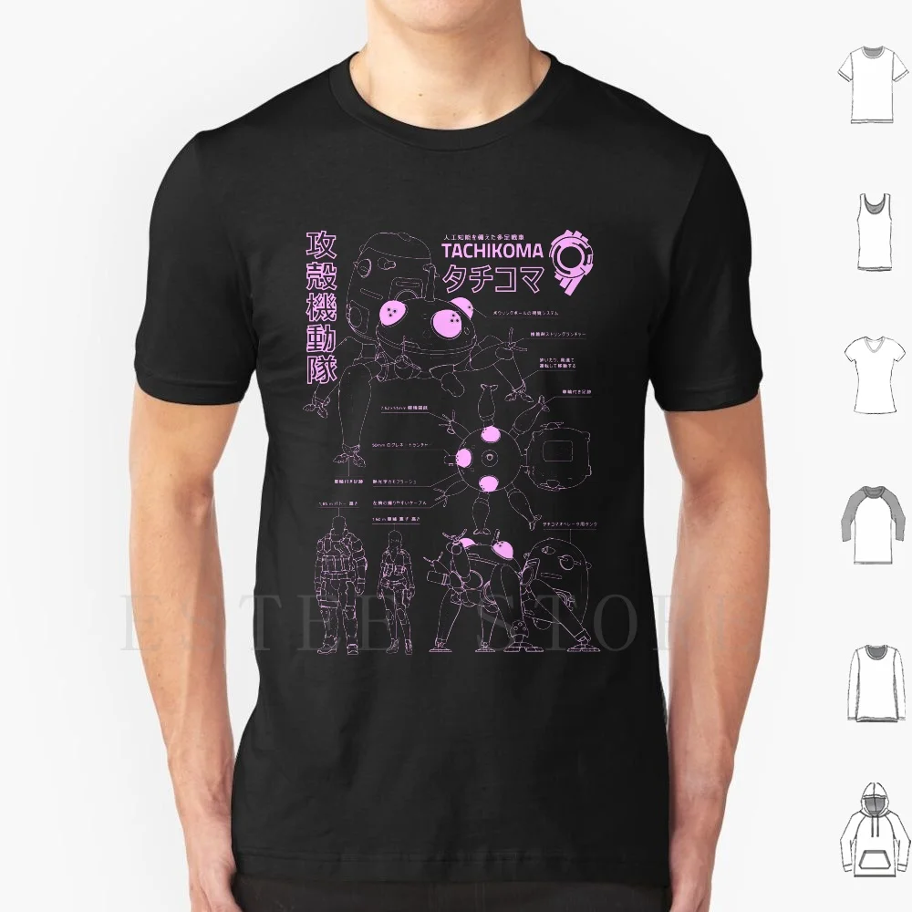 Tachikoma Blueprint T Shirt Print Cotton Tachikoma Ghost In The Shell Robot Motoko Kusanagi Batou Blueprint Minimalistic Anime