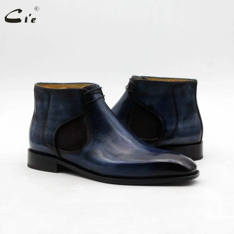 cie Blake Chelsea With Shoelace Blue Hand-Painted Leather Sole Boot Full Grain Calf Leather Handmade Breathable Men Shoes A211