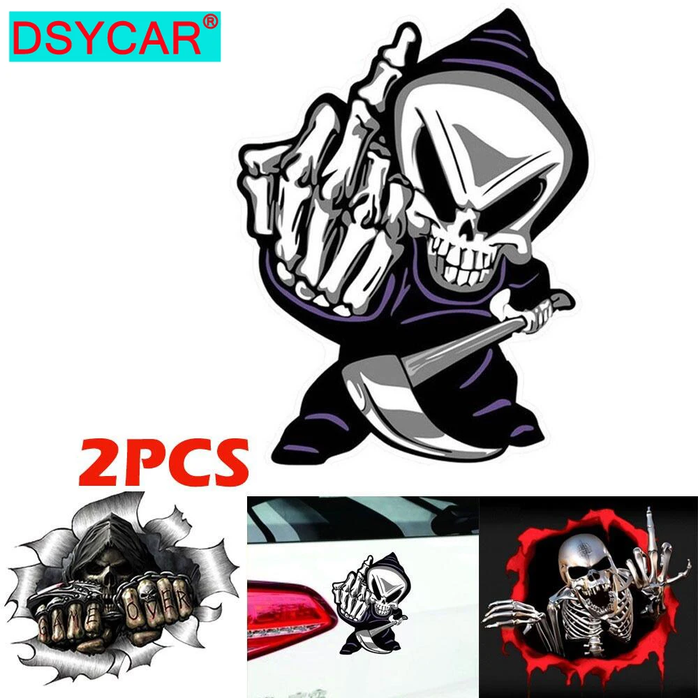 DSYCAR 2Pcs/Lot Car Skull Finger Decal Art Window Wall Adhesive Vinyl Wall Art Car Home Decor Skull Auto Vinyl Sticker