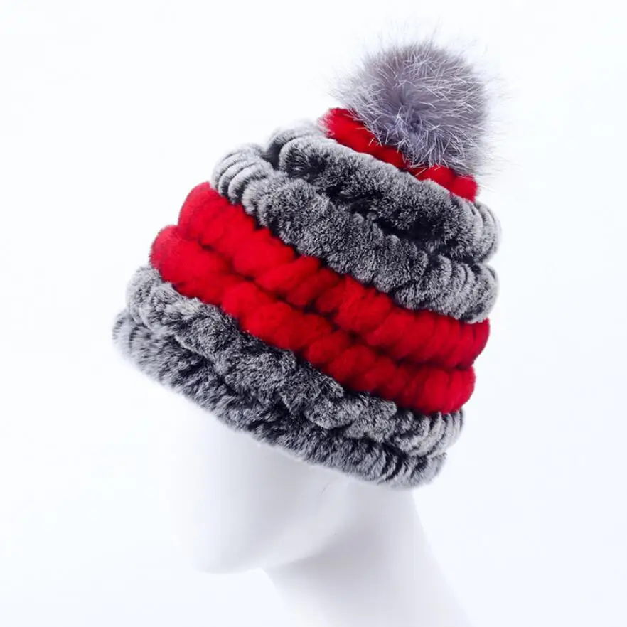 

Real Rex Rabbit Rur Hat Fashion Aomen's Autumn Knitted Winter Cap for Girl Beanie 2020 New H24