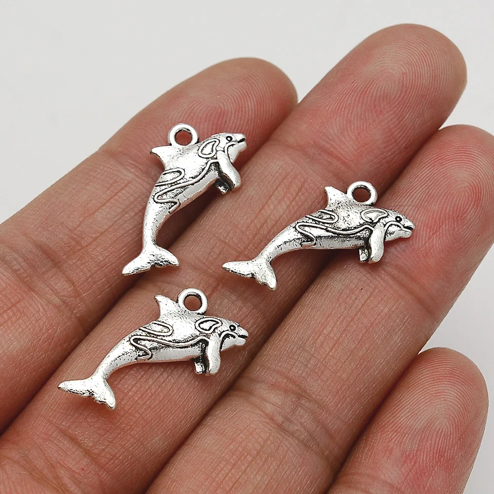 30pcs/Lot 12x24mm Antique Silver Plated Fish Charms Whale Pendants Fitting Diy Jewelry Materials To Make Goods For Creative Work