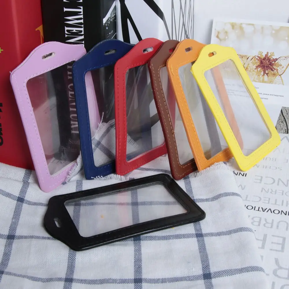 PU Couro ID Badge Case com Furos De Cordão, Titulares De Cartão De Crédito Bancário, Titulares De Cartão, Clara e Cor Fronteira Acessórios,