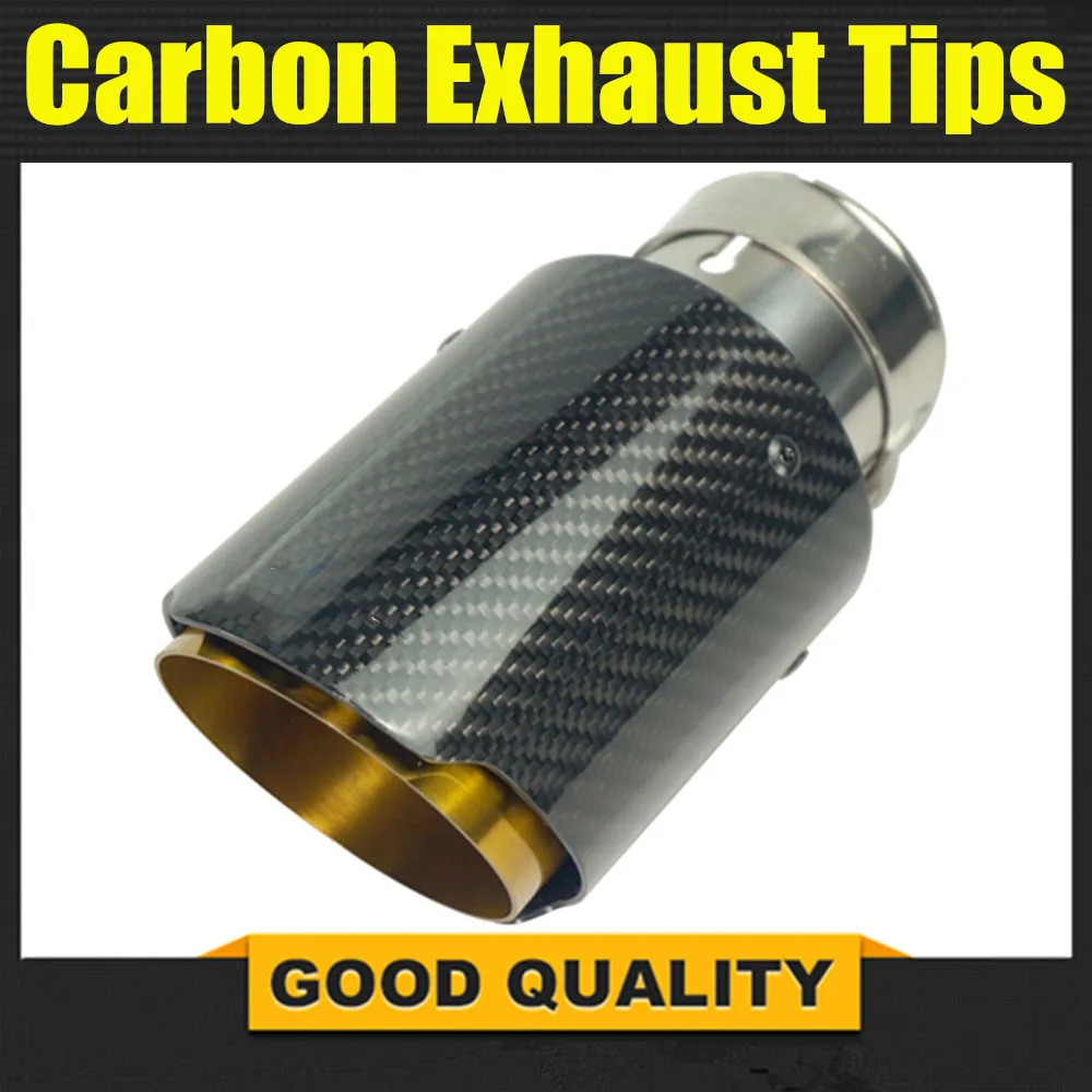 

Car Universal Straight Edge Glossy Carbon Fiber Gold Pipe Exhaust Muffler Tip Exhaust End Pipe Tail Pipe Tip for Akrapovic