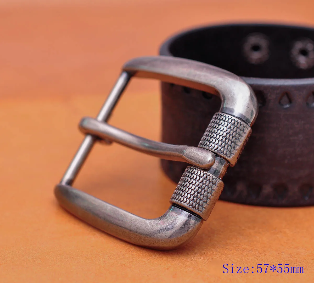 57*55 MM (INNER 38 MM) Strong Biker Silver Single Pin Prong Roller Leather Belt Buckle Fit 1-1/2