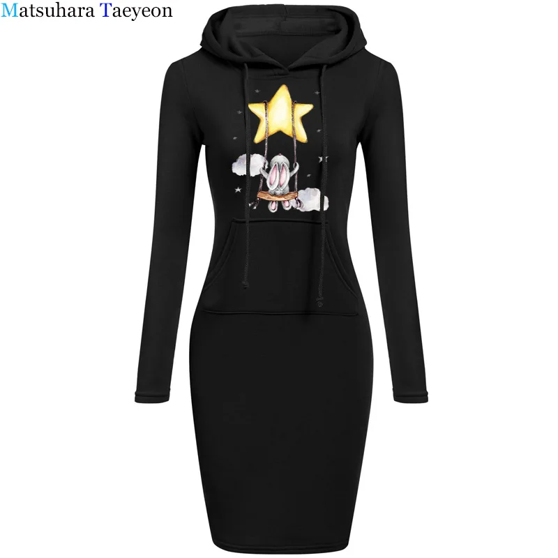 

Women's Elegant Dress New Year 2022 Winter Cartoon Rabbit Print Collar Long Dresses Black Ladies Party Club Vestidos