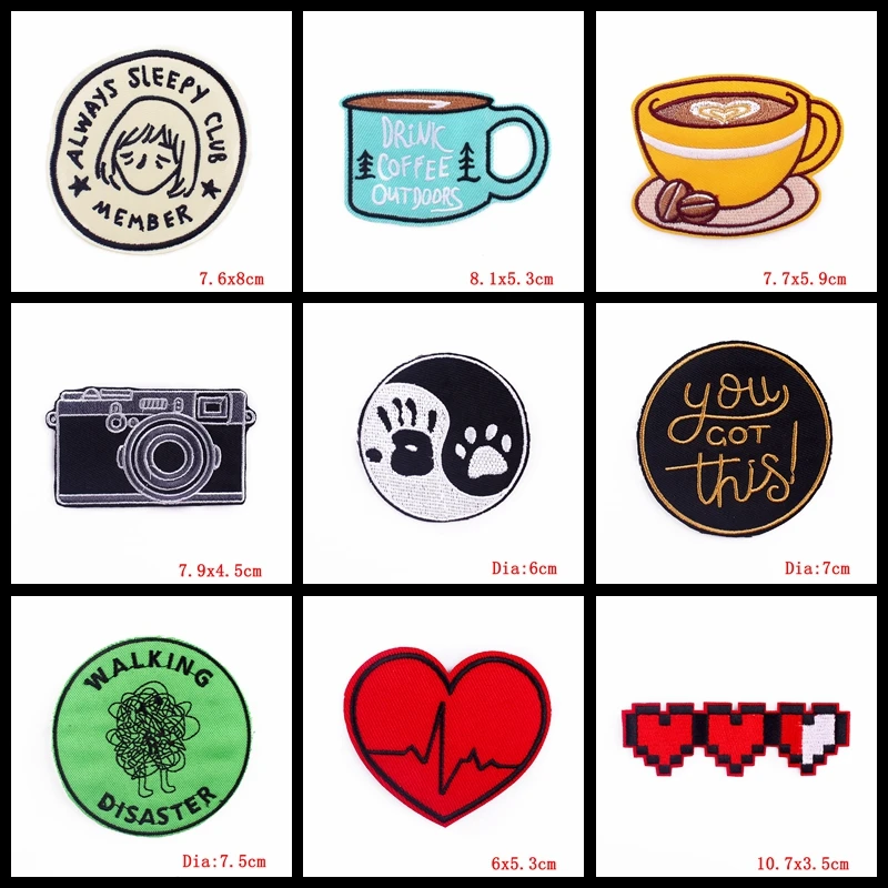 Prajna 10PCS Cartoon Letter Applique Patches On Clothes DIY Coffee Cup Iron On Embroidered Patches For Clothing Rainbow Badges