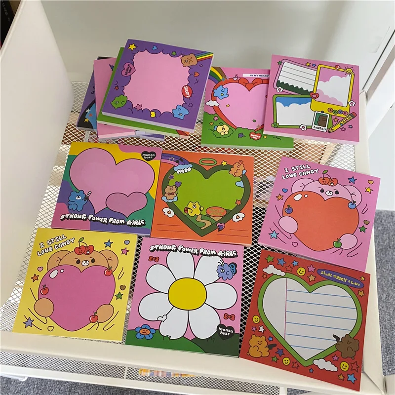 Ins Cartoon Colorful Love Bear Memo Pad 50 Sheets Korean Office Message Paper student Notes Kawaii Stationery School Supplies