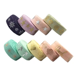 10yard 15mm Tropical Tree Leaf Stars Print Fold Over Elastic Ribbon For Sewing Hair Tie Strap Backpack Decoration Accessories