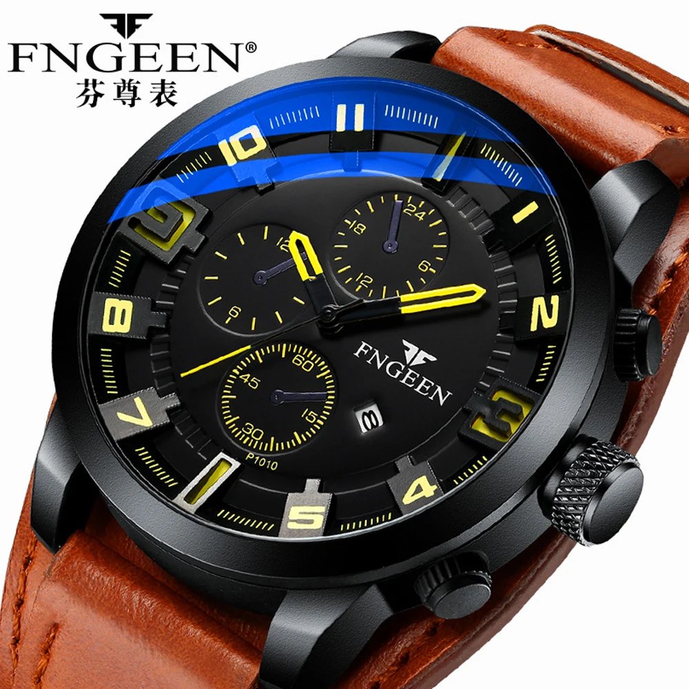 

Men Watch Military Korean Big Dial Leather Strap Quartz-watch Fashion Luxury Casual Business Men Watches Date Hour Male Clock