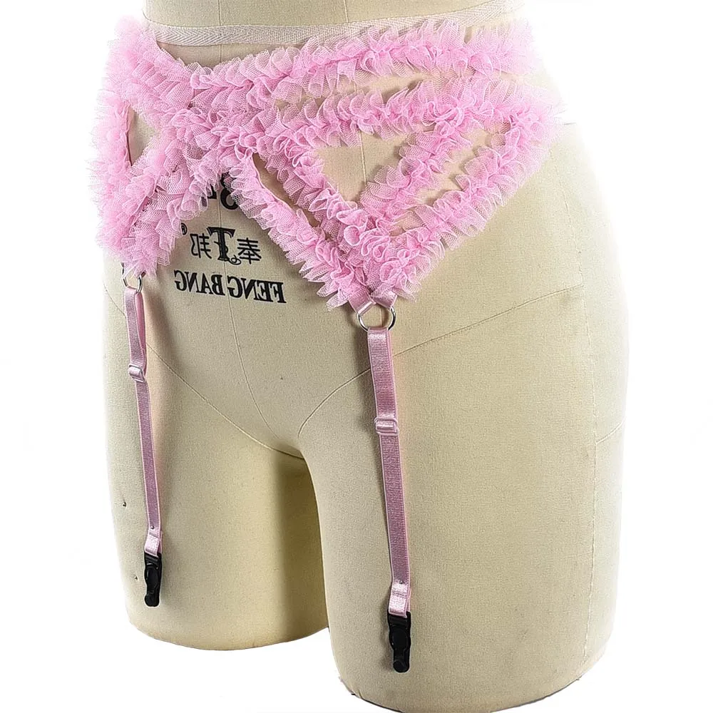 Imbracatura da donna Giarrettiera in pizzo rosa Gabbia per il corpo Punk Goth Calza Reggicalze per gambe regolabile Bondage Lingerie Imbracatura per il corpo sexy