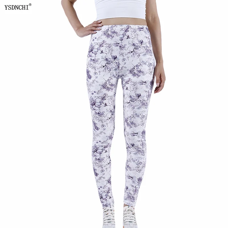 YSDNCHI Sexy Frauen Legging Floral Druck Fitness Leggins Mode Schlank Legins Hohe Taille Dünne Stretchy Hosen Knöchel Länge