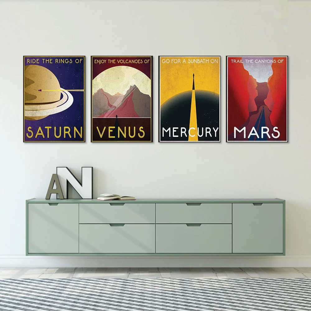 Space Planets Prints And Poster Vintage Retro Universal Planet Art Canvas Painting Science Fiction Wall Pictures For Living Room