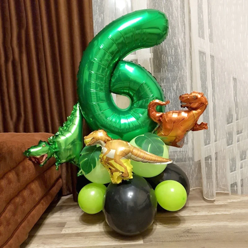 21pcs/set Dinosaur Number Balloon Kit Dinosaur Birthday Party Decoration Kids Boy 1-9 Years Old Green Digit Balloon Dino Party