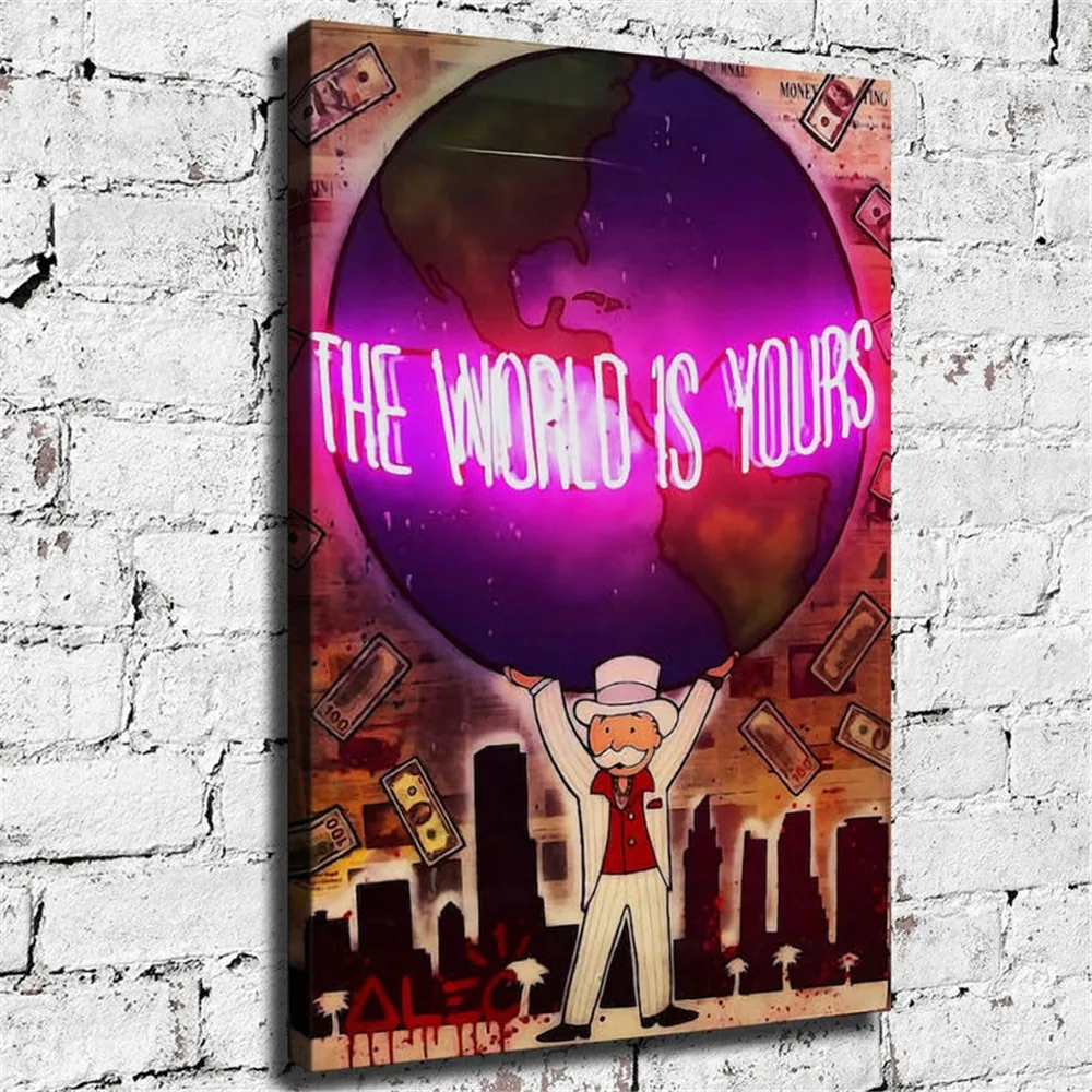 Alec Monopolys Kunst Graffiti The World Is Yours , Painting Canvas Modern Art Decorative Wall Pictures Home Decor