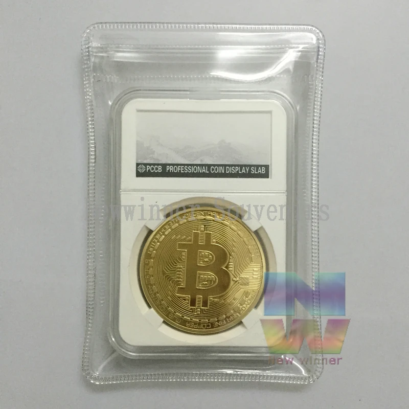 1pcs 999 Gold Plated Coin Bitcoin BTC Souvenir Gift Metal Round coins with PCCB Seal Case Free shipping