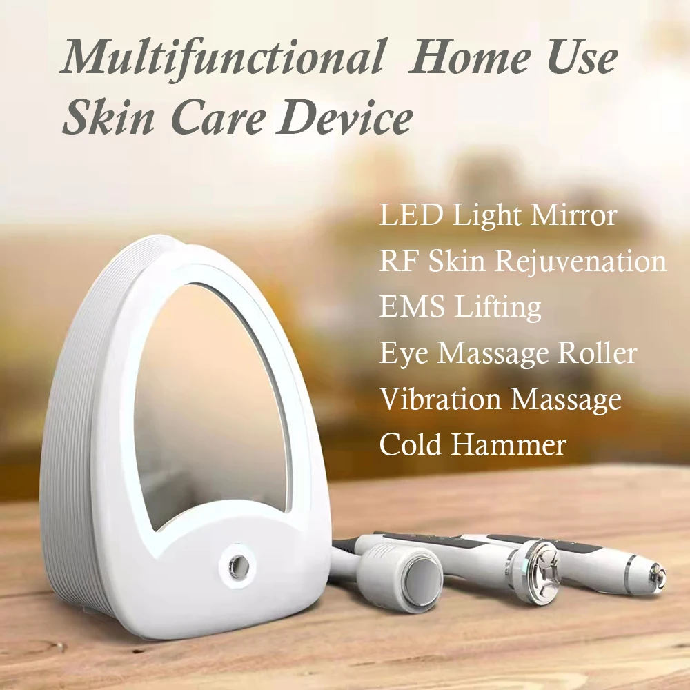 Multifunctional RF Skin Rejuvenation Facial Beauty Machine Reduce Wrinkle EMS Lifting Cold Hammer Eye Massage Roller Vibration