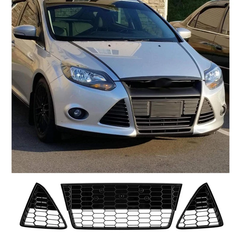 

3Pcs Car Honeycombed Front Bumper Lower Grille Grills for Ford Focus 2012 2013 2014