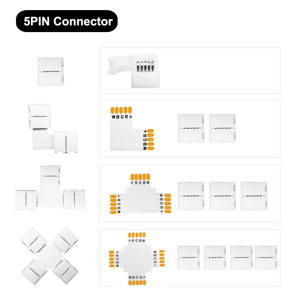 10MM T L X Connector Fast Solderless Shape 2pin 3pin 4pin 5pin For Individually Addressable WS2811/WS2812B/WS2813/WS2815 Strip