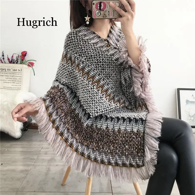 Pullover Women Knitting Poncho Capes Autumn New 2020 Female Fashion Bohemian Poncho Cloak Tassel Winter Clothing