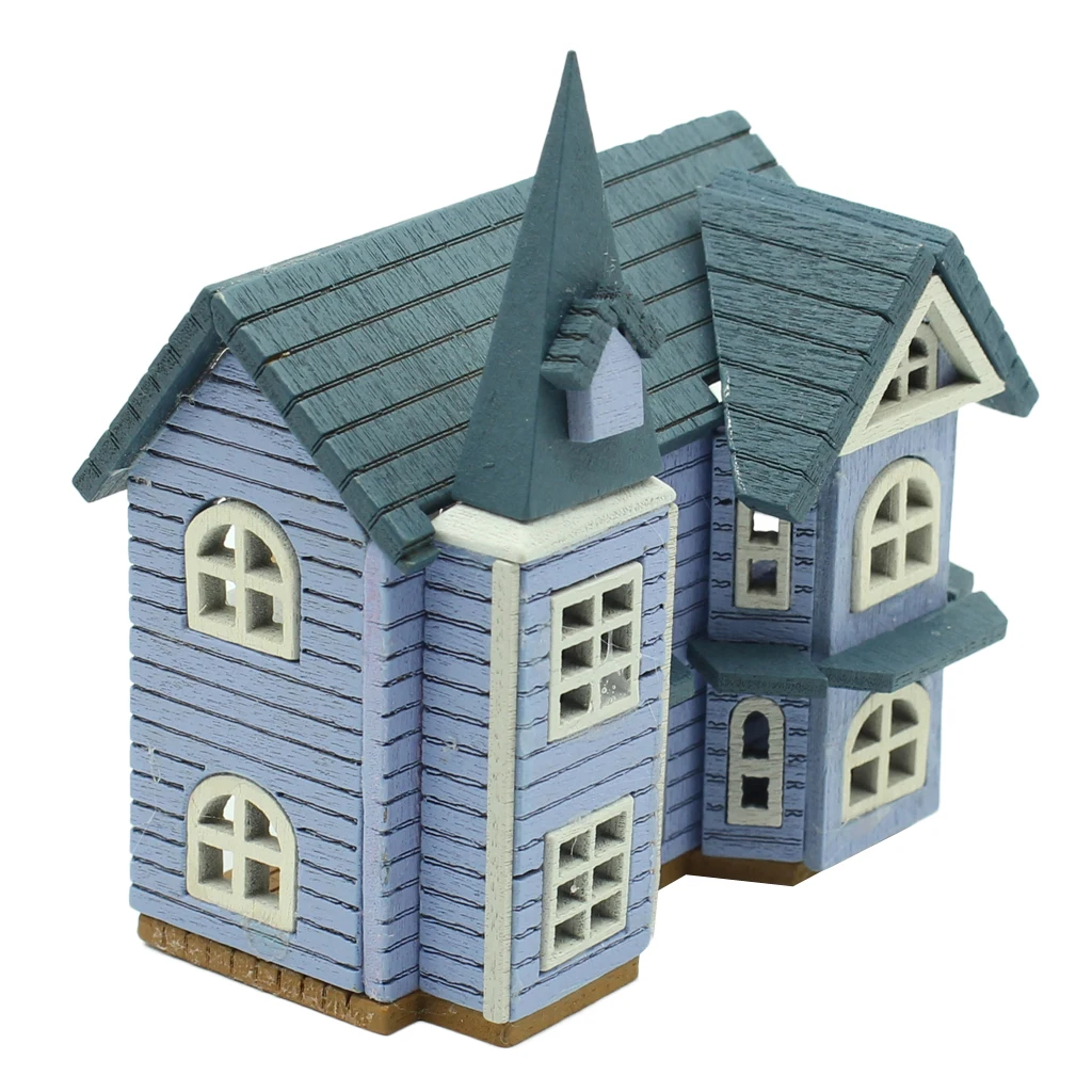 1/24 Scale DIY Mini Wooden Dolls House Miniature Accessories Handicraft Building Assemble Toy DIY Crafts Furniture Kit - Blue