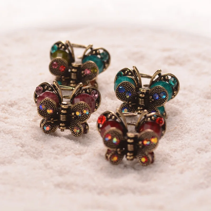 Retro Butterfly Hair Clip Small Rhinestone Hair Claw Crab Antique Metal Hair Pin For Women Hair Accessories