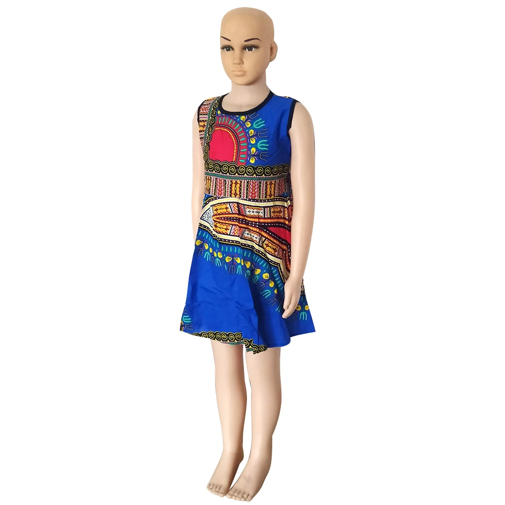 Little Girl’s Sleeveless Children Dresses Round Collar Dashiki Vestidos Ankara Printed 2022 African Summer Casual Cute