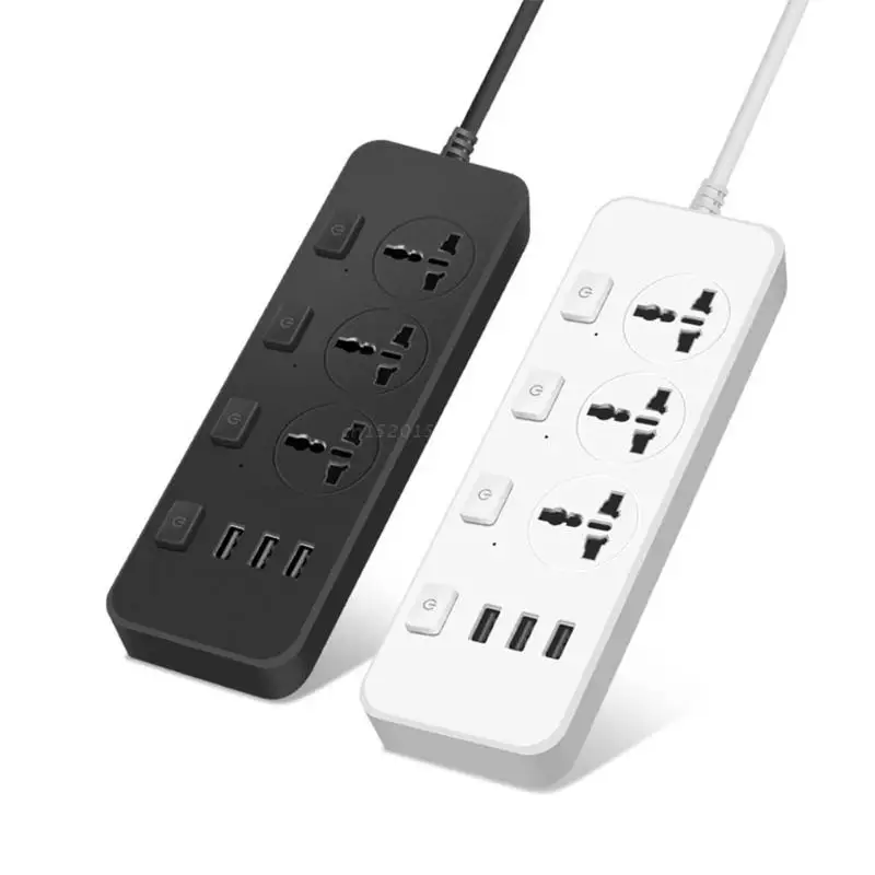 5V2.1A US/UK/EU Power Strip Surge Protector with 3 USB Extension Ports & 3 Outlets Socket Adapter Fast Charging