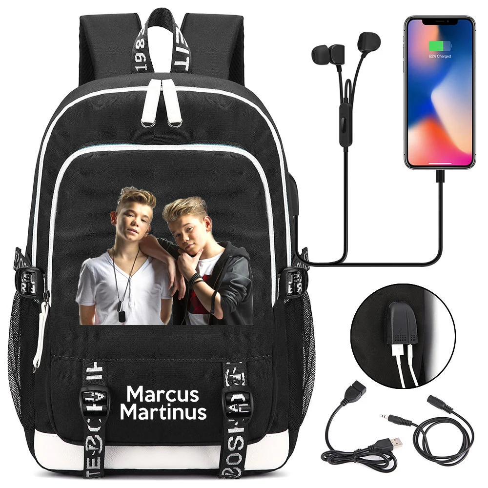 

Marcus and Martinus Backpack Men Women USB Charging Laptop Travel Backpack Boy Girl Teenager School Backpack Casual Mochila