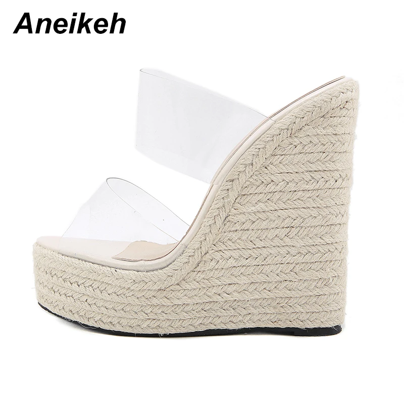 Aneikeh 2024 estate scarpe da donna pantofole diapositive PVC Concise Platform zeppe Slip-On Party punta tonda taglia 35-42 bianco