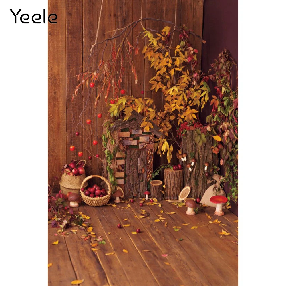 Yeele-가을 낙엽 배경, 사진, 과일 창고, 나무 벽 바닥, 아기 초상화 사진 소품