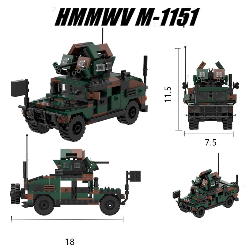 WW2 Military Vehicle Car HMMWV M-1151 US Figures Weapons Model Building Blocks  Armored Truck Gun Parts Machine Kits Toys