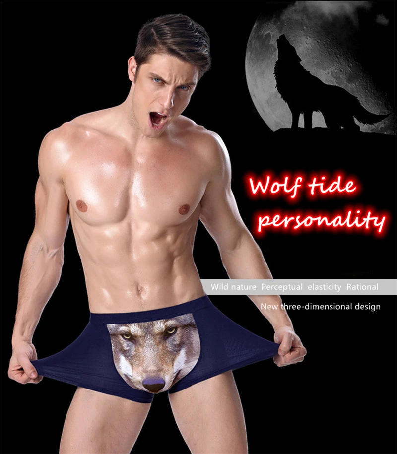 4pcs/lot Men's Panties With Wolf Men's Boxer Briefs Funny Men Underpants Modal Soft Mens Underwear 3D Bulge Pouch Boxers Man