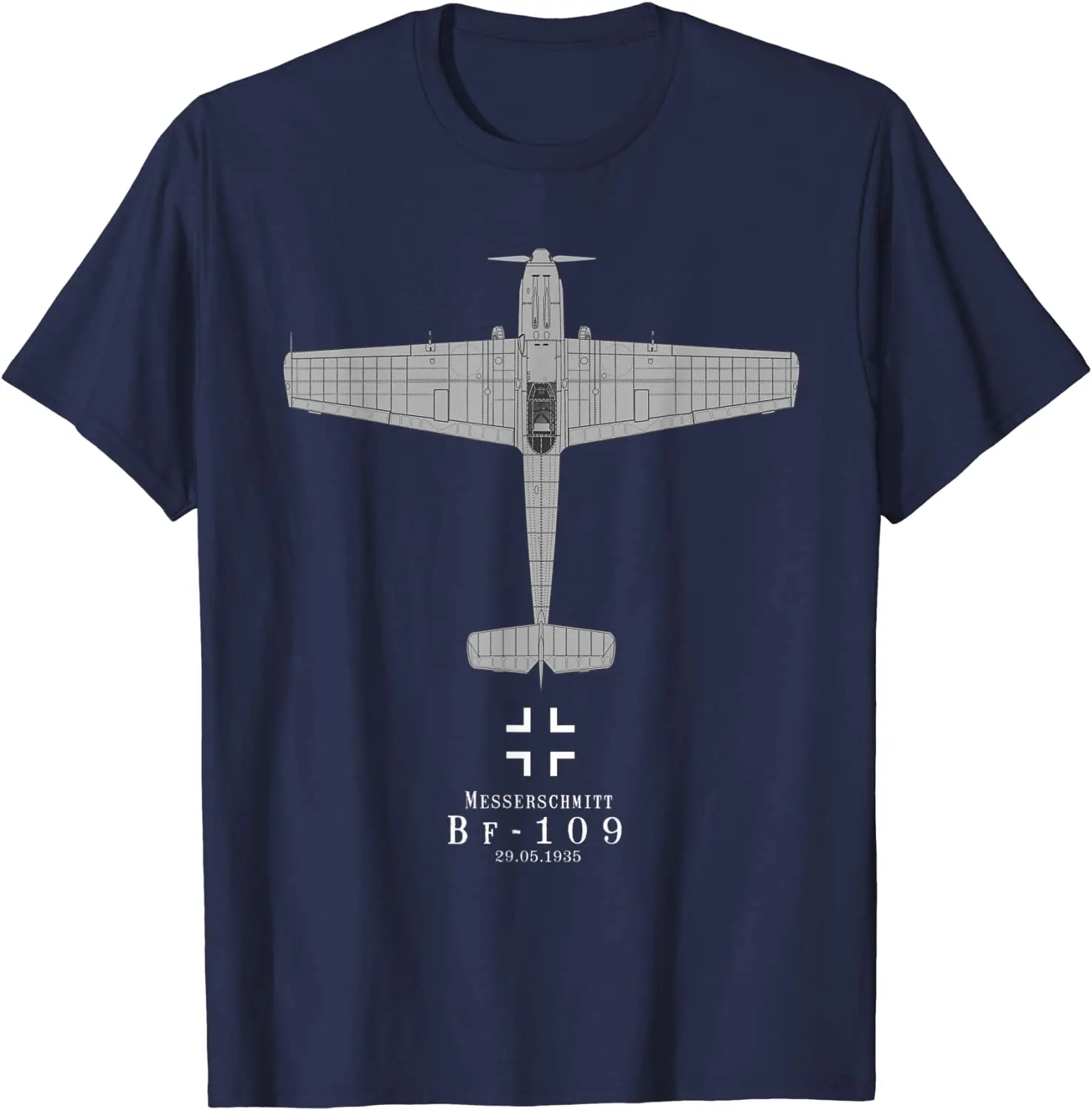 Bf-109 Tech Drawing WWII German Luftwaffe Airplane Men T-shirt Short Casual 100% Cotton Shirts