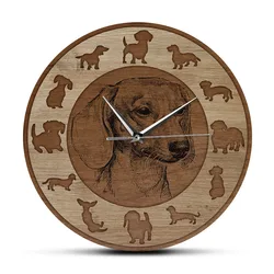 Dachshund Dog Art Wood Texture Acrylic Printed Wall Clock Silent Non-ticking Wall Watch Sausage Puppy Home Decor Weiner Dog Gift