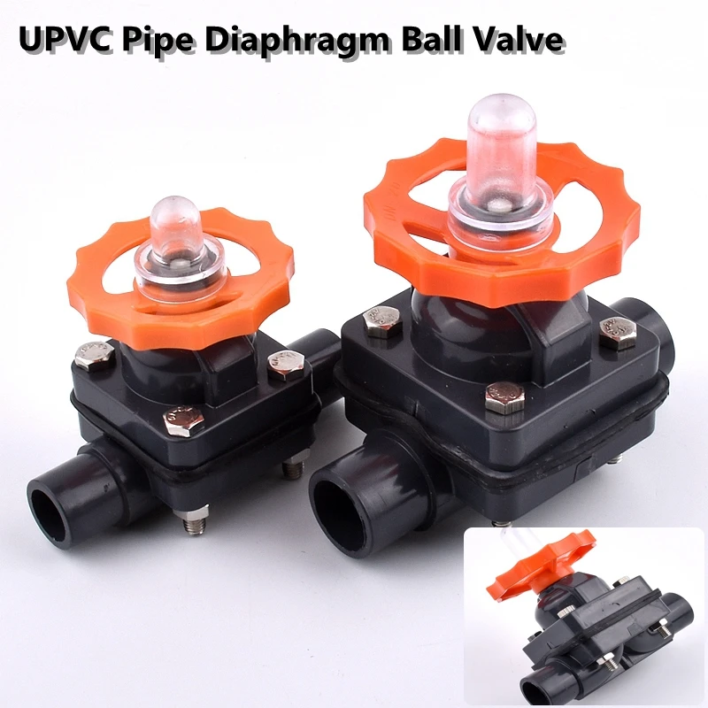 

1PC 20mm~160mm Aquarium Fish Tank Garden Irrigation Industrial Water Treatment Connector Fittings UPVC Pipe Diaphragm Ball Valve