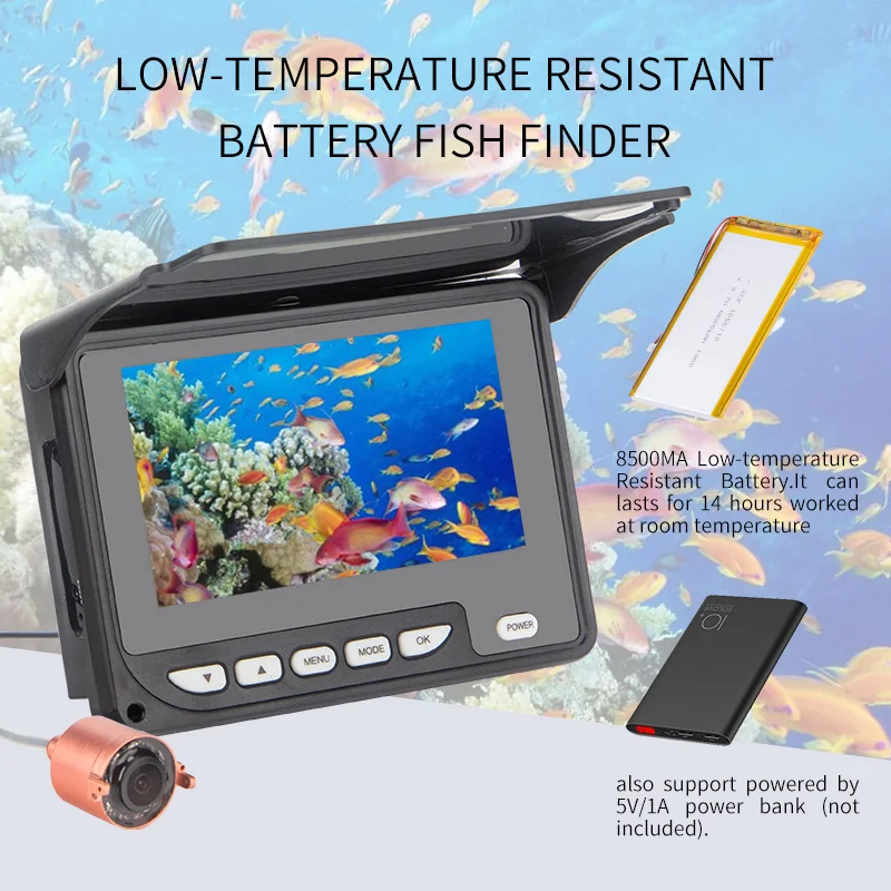 F05C 120 Wide View Fish Finder HD 1200TVL 8IR Led Underwater Fishing Camera with Rod Infrared Deeper Monitor for Ice/sea Fishing