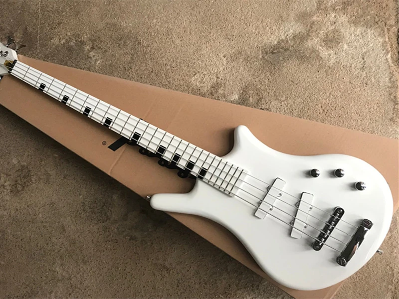 4 Strings White body Electric Bass Guitar with Class Mosaic ,White pickups,Throme Hardware,Provide customized service