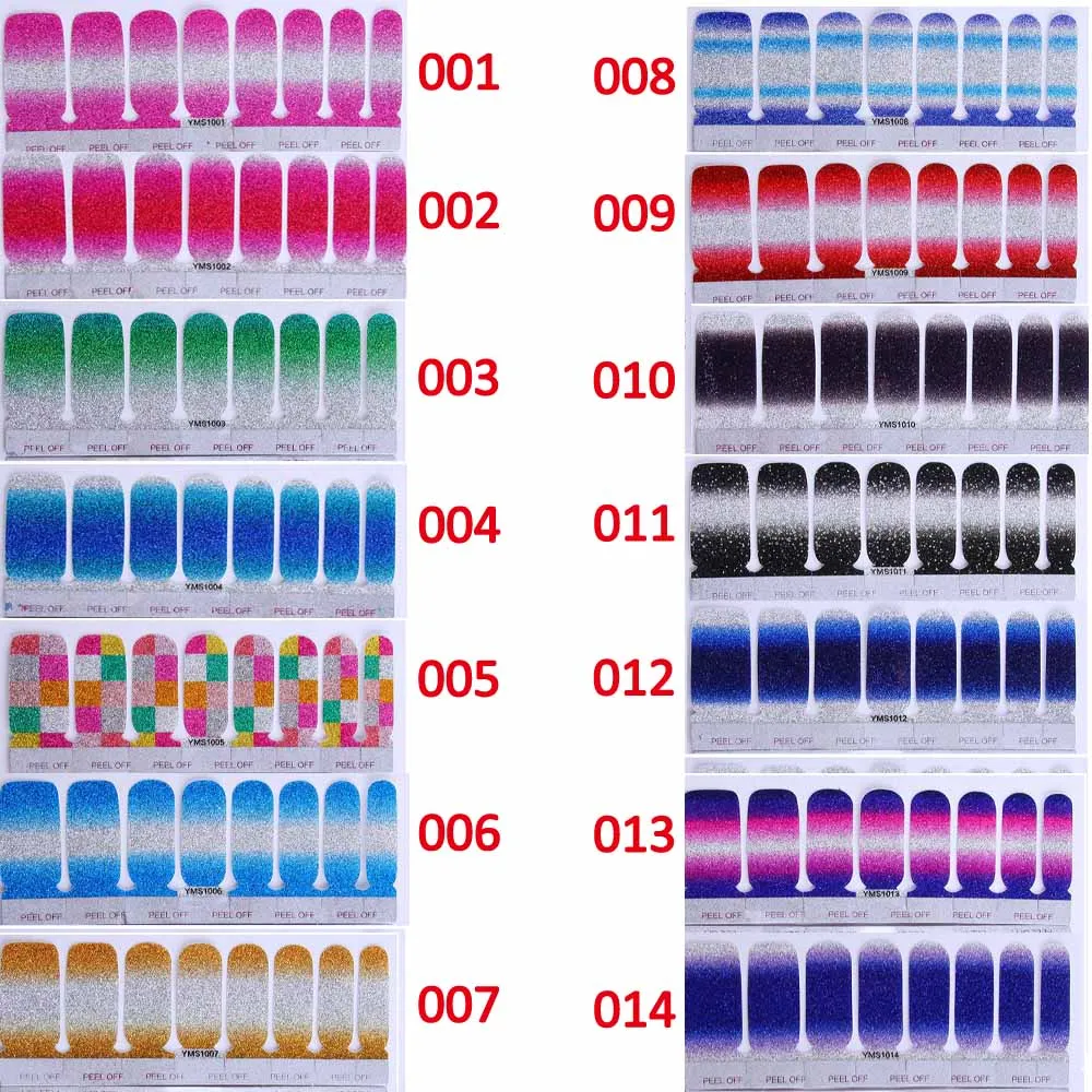 

16pcs/sheet Nail Stickers Mixed Glitter Powder Gradient Color Sexy Nail Art Polish Sticker DIY Design Decals NAS001