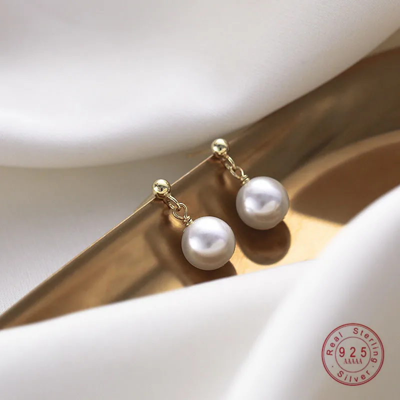 

HI MAN 925 Sterling Silver Japanese Round Beads Pearl Tassel Stud Earrings Women Elegant Temperament Anniversary Jewelry