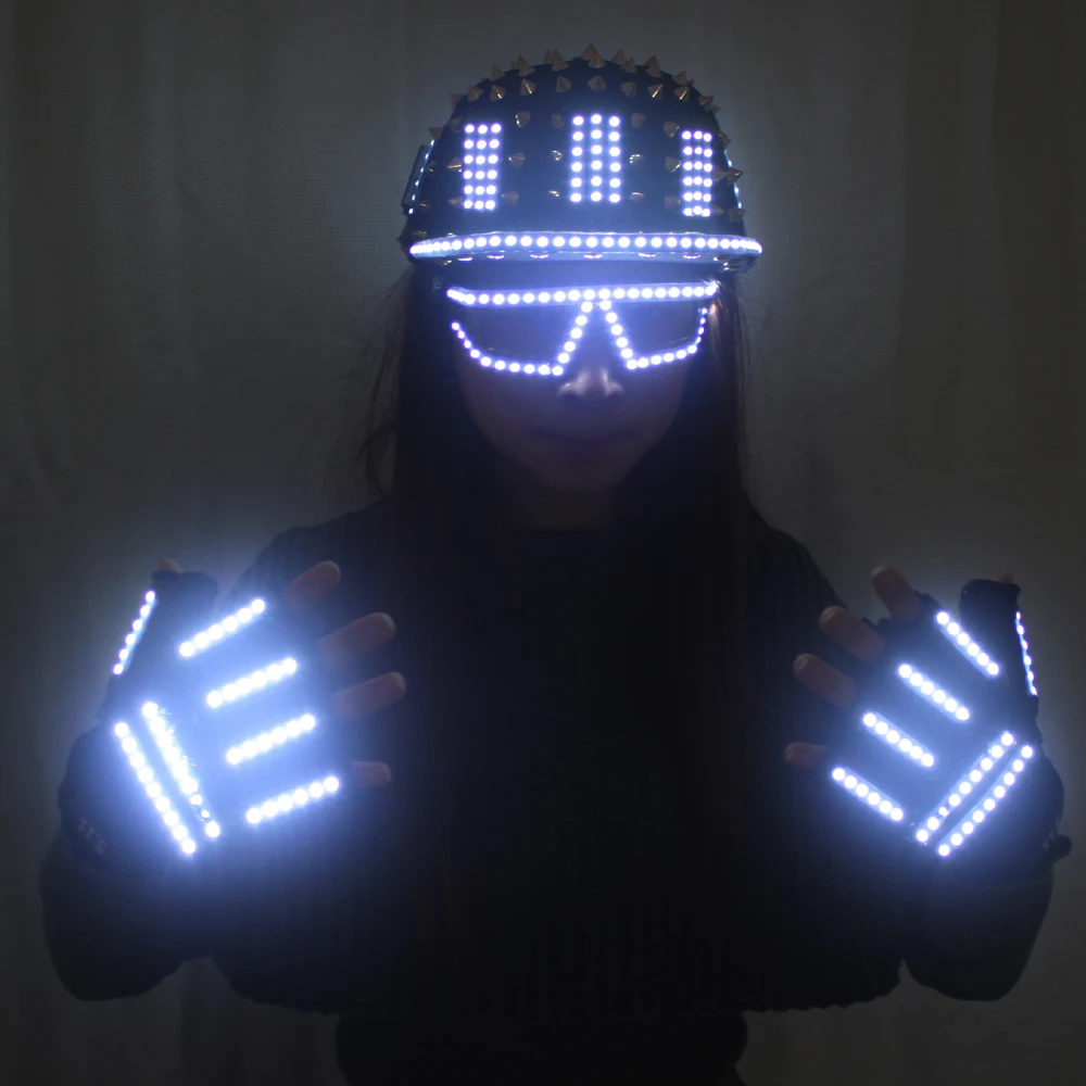 LED Luminous Glasses Gloves Rock Rivet Cap Newest Unique Gold Silver Rivet Hat for  LED luminous Costumes