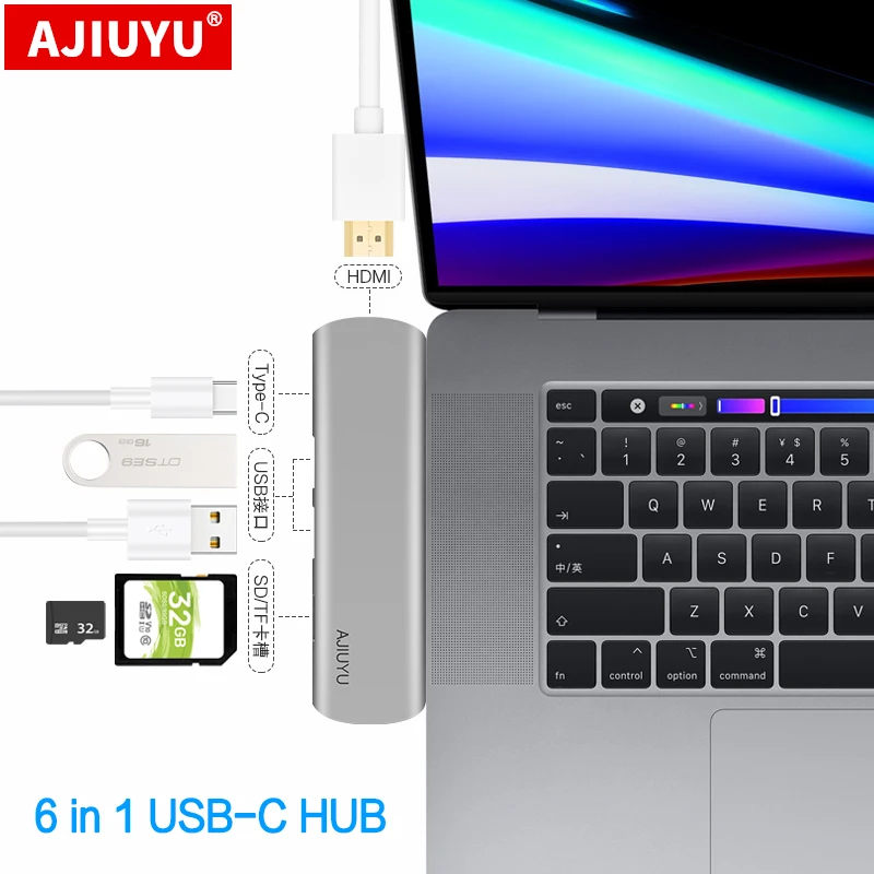 

AJIUYU USB C Hub to Multi USB3.0 Dock HDMI Adapter TF SD Card Reader PD Charge For HUAWEI MateBook X Pro D 14 15 16 Type-c Ports