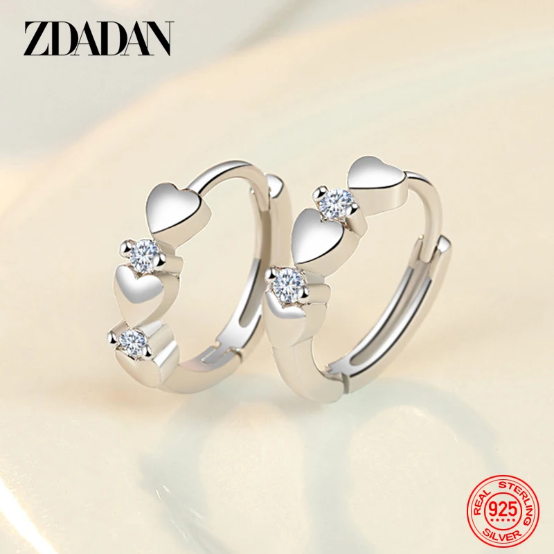 ZDADAN 925 Sterling Silver Charm Hoop Earrings For Women Valentine'S Day Jewelry Party Gifts