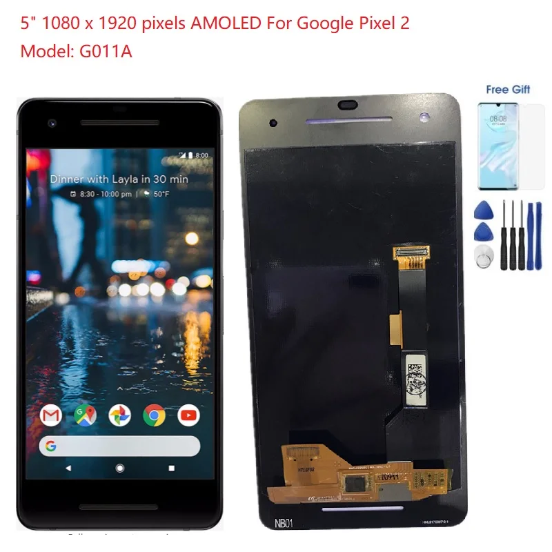 

5.0”AMOLED For Google Pixel 2 LCD Touch Screen Digitizer Assembly with Tools For Google Pixel 2 G011A Display With Free Tools