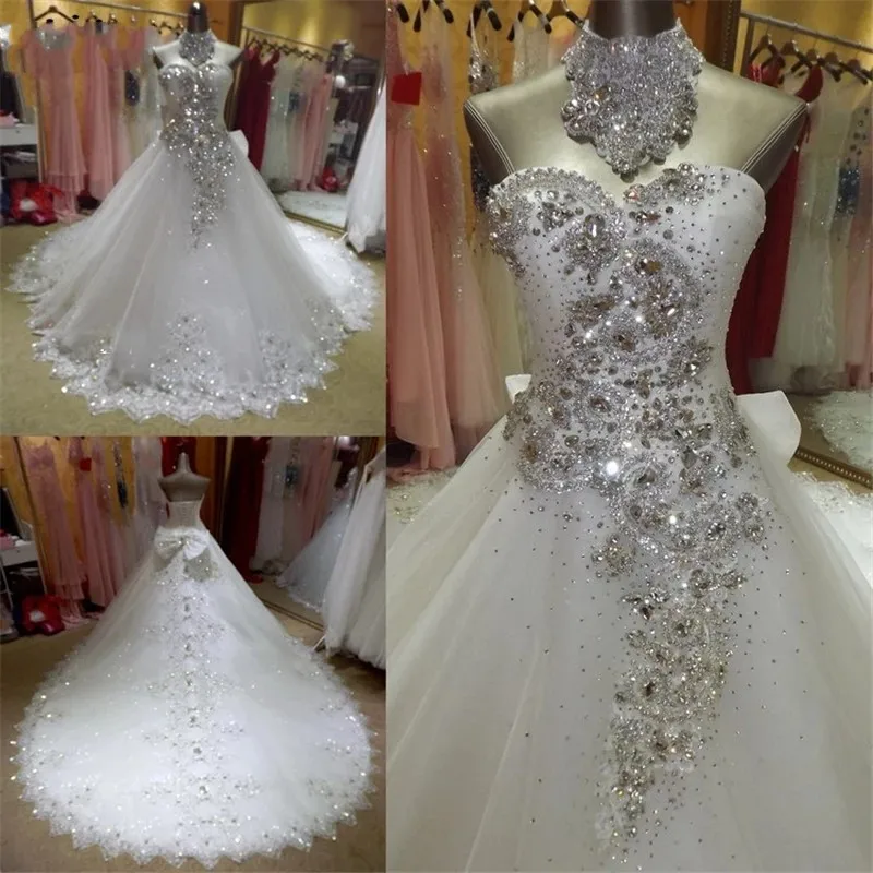 

Vestido De Noiva 2024 Bridal Gown Sweetheart Tulle Lace Crystal Beaded Elegant Wedding Dresses Long Train Arabic Dubai