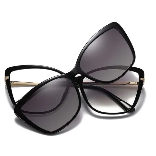 Imagen 2 del producto 2024 gafas de marca de diseñador, gafas polarizadas con Clip magnético, montura de gafas para mujer, gafas graduadas para miopía, gafas de sol ópticas