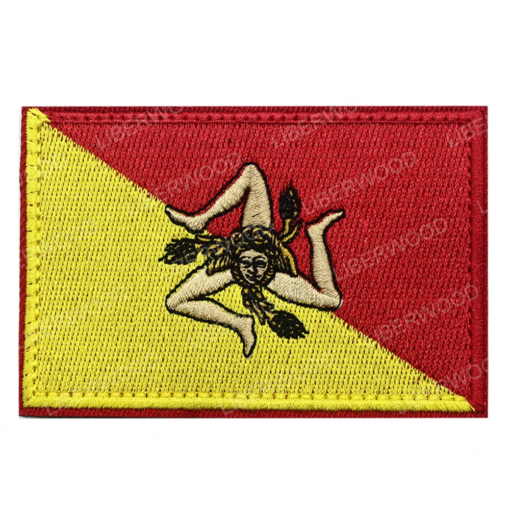 LIBERWOOD Italy Sicily Sicilia Flag Hook Loop Patch Embroidered Sicilian Italian Travel Applique for Backpack Clothing