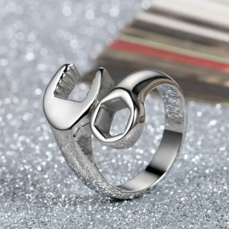 Fashion Personality Ring for Men Silver Color Ring Wrench Pattern Three Colors Optional Biker Accessories