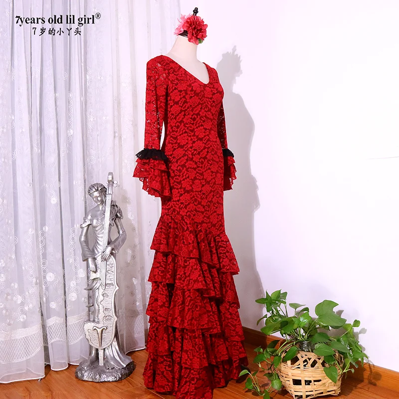 7years Old Lil Girl 2022 New Spanish Flamenco Dance Dress Practice Skirt Wear Women DTT60