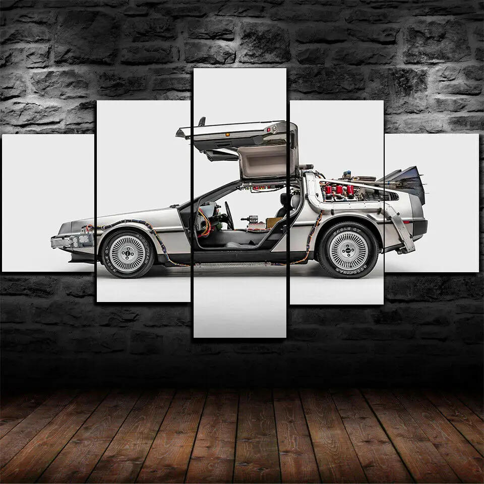 No Framed Canvas 5 Pcs DeLorean DMC-12 Back to Future Wall Art Posters Pictures Paintings Home Decor for Living Room Decoration